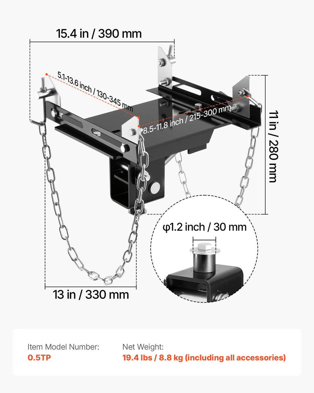 Pavarų dėžės kėliklio adapteris VEVOR 0.5TP, 500 kg keliamoji galia