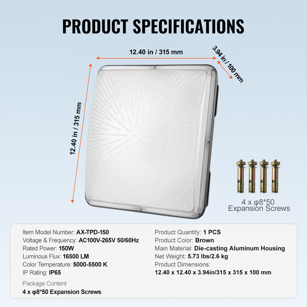 LED stoginės šviestuvas VEVOR AX-TPD-150, 150W