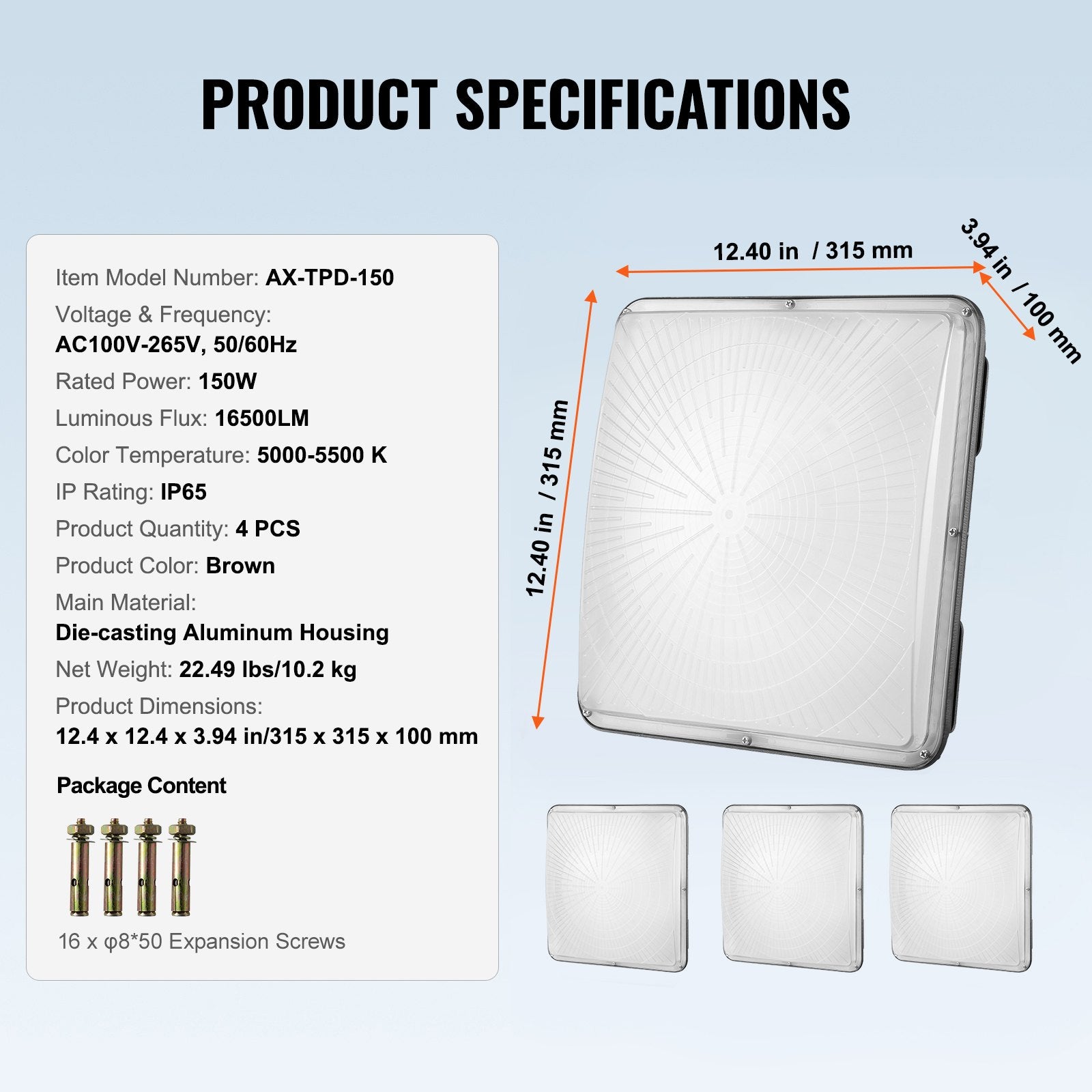 LED stoginės šviestuvai VEVOR AX-TPD-150, 150W
