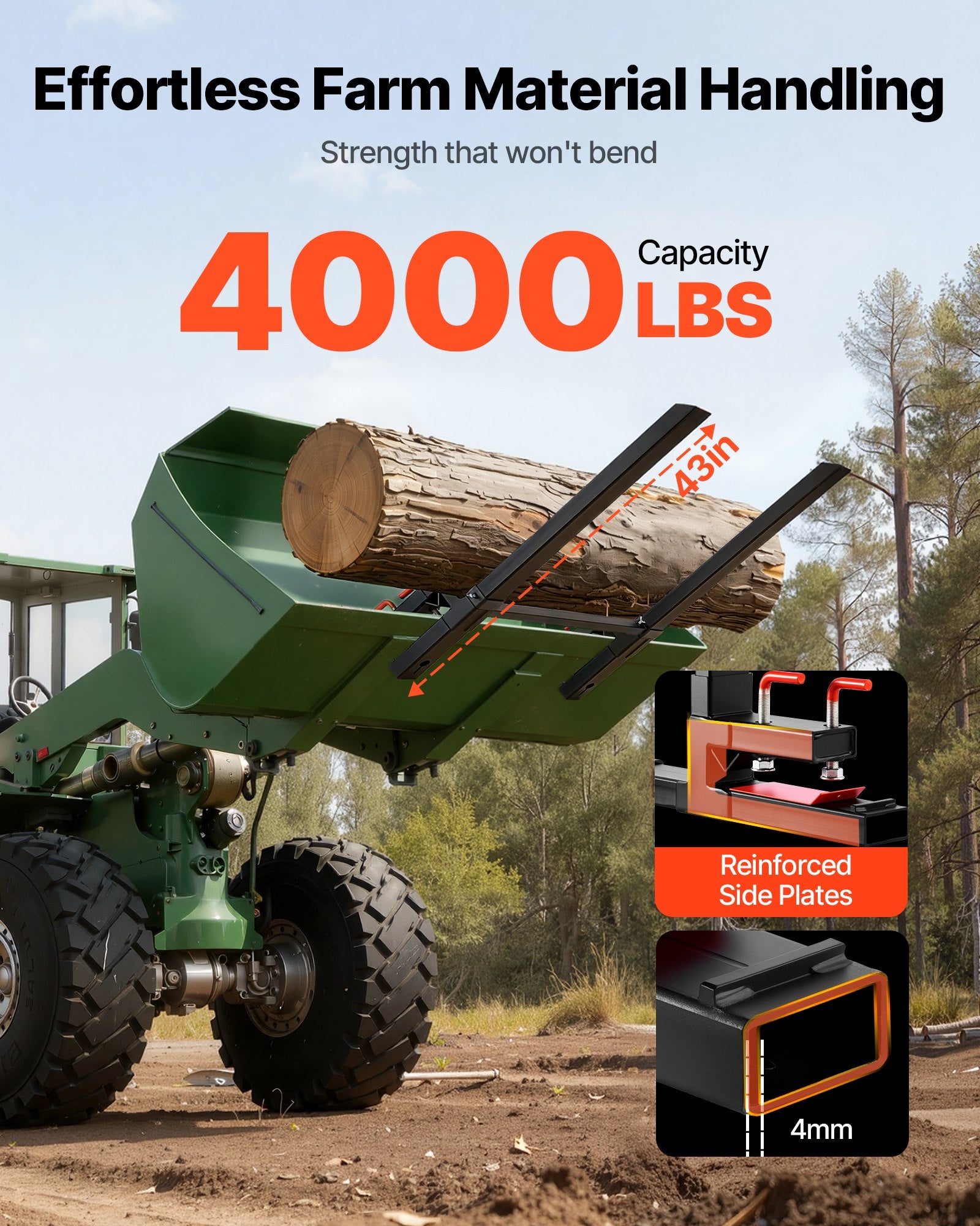 Padėklų šakės VEVOR HC60-4-KT+FH, 1814 kg keliamoji galia