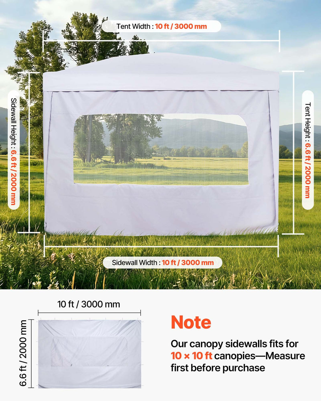 Pavėsinės šoninė siena VEVOR KDPJ-003, 3 x 2 m