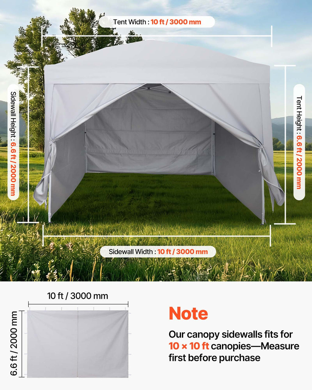 Paviljono šoninės sienelės VEVOR KDPJ-002, 3 x 3 m palapinėms, 4 vnt.