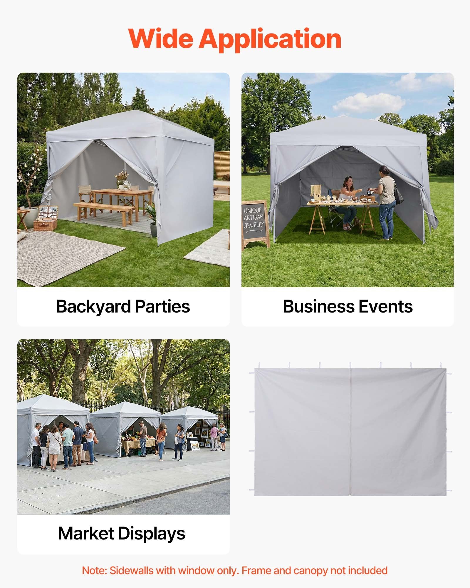 Paviljono šoninės sienelės VEVOR KDPJ-002, 3 x 3 m palapinėms, 4 vnt.