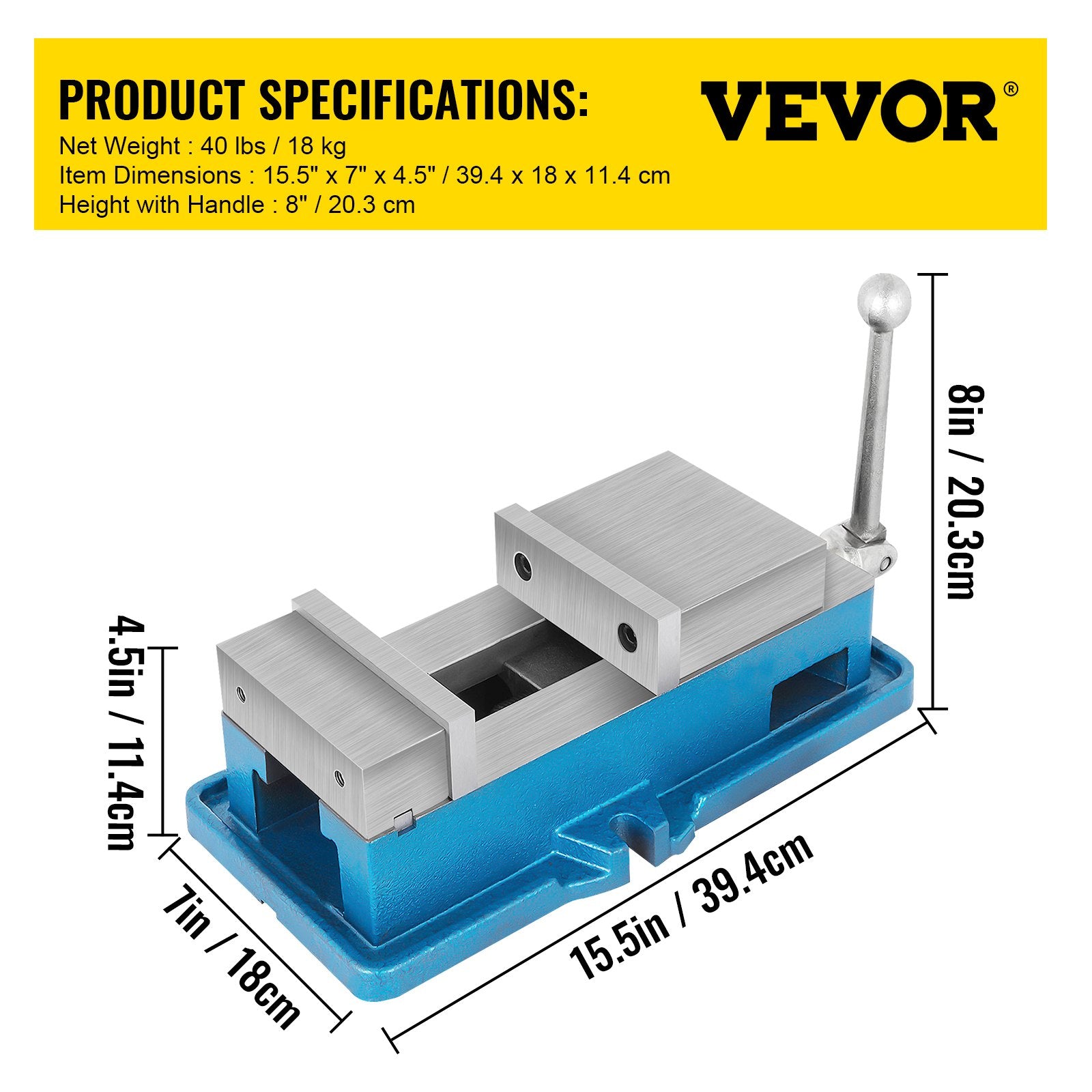 Precizinis staklių spaustuvas VEVOR 5" Super-Lock, 125 mm plotis