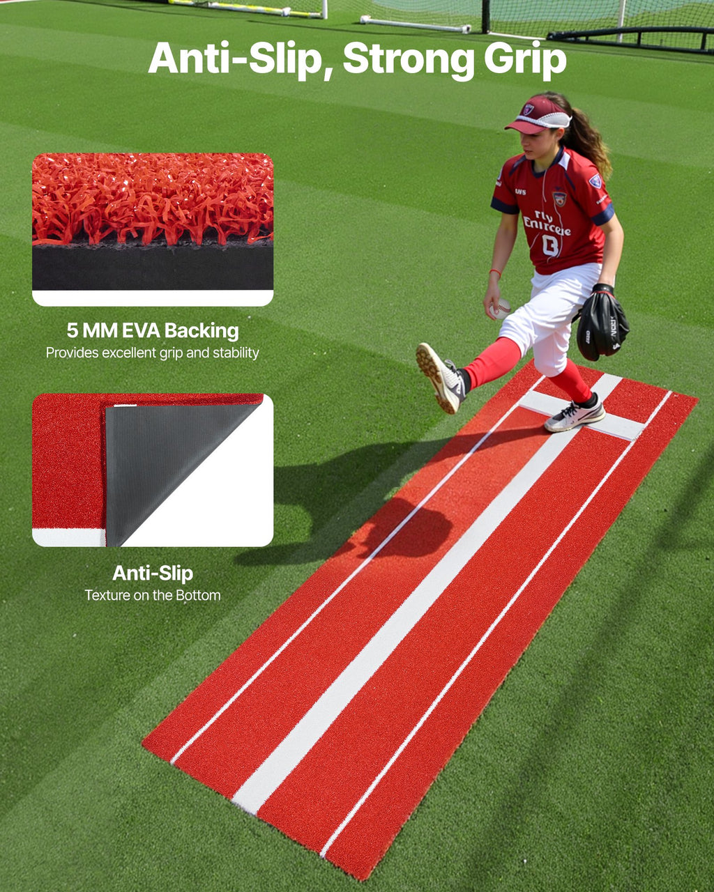 Softbolo metimo kilimėlis VEVOR GRS10x3FT-RED, 305x92 cm