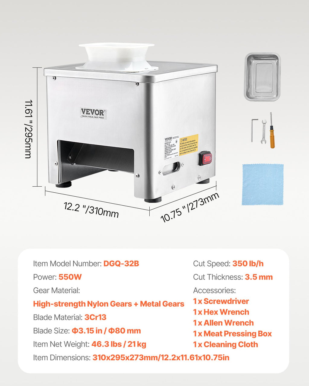 Elektrinė mėsos pjaustyklė VEVOR DGQ-32B, 550 W