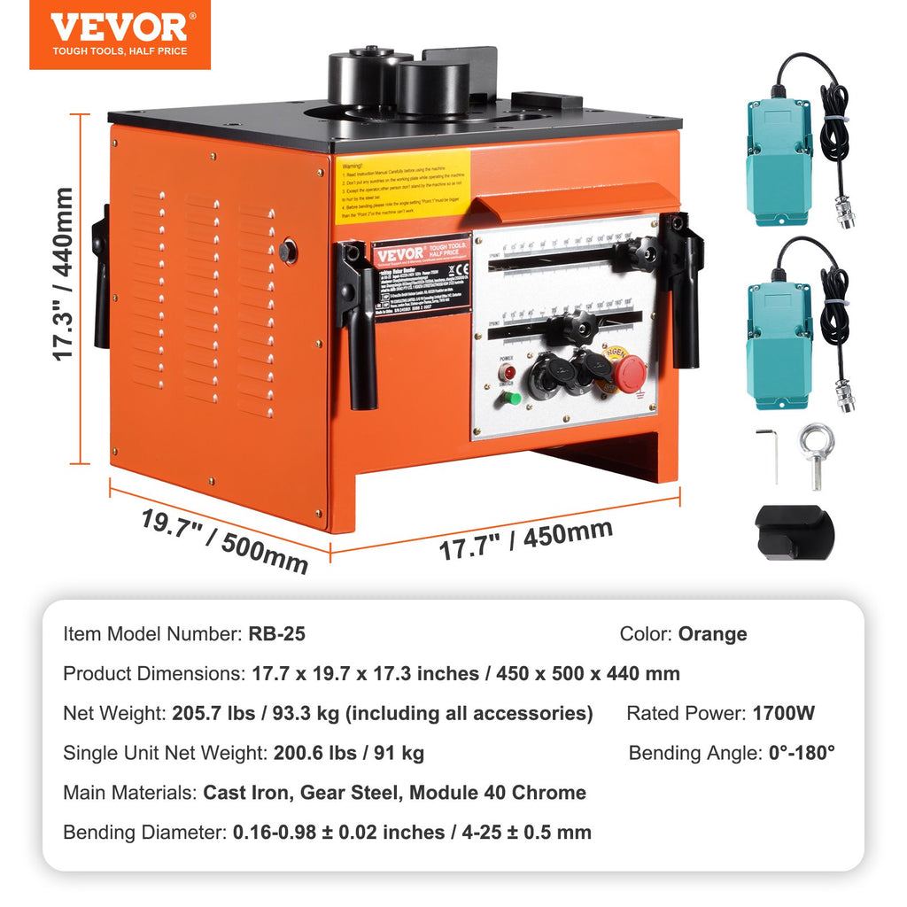 Elektrinės armatūros lankstymo staklės VEVOR RB-25, 1700 W