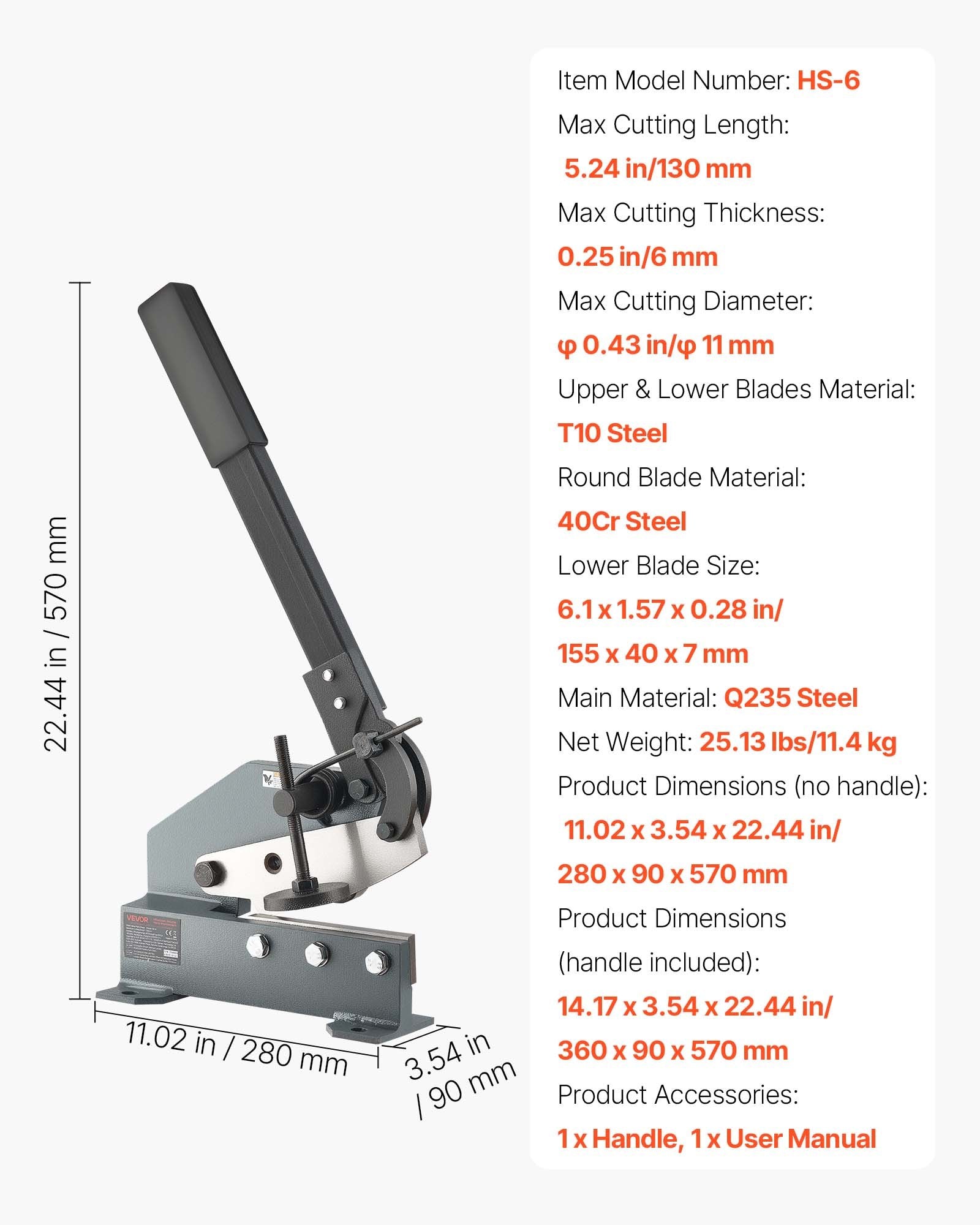Lakštinio metalo žirklės VEVOR HS-6, 155 mm