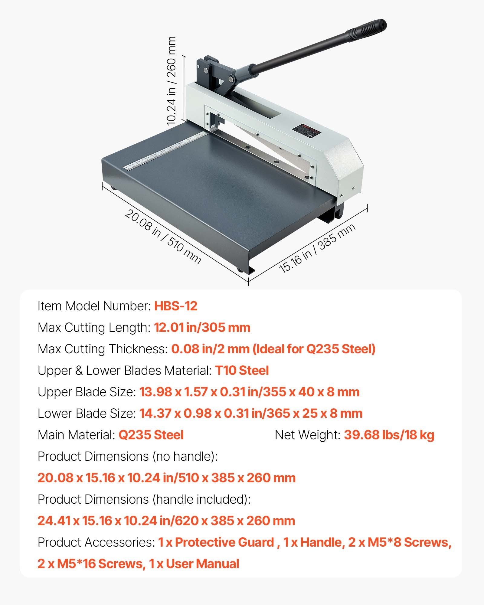 Giljotininės lakštinio metalo žirklės VEVOR HBS-12, 305 mm