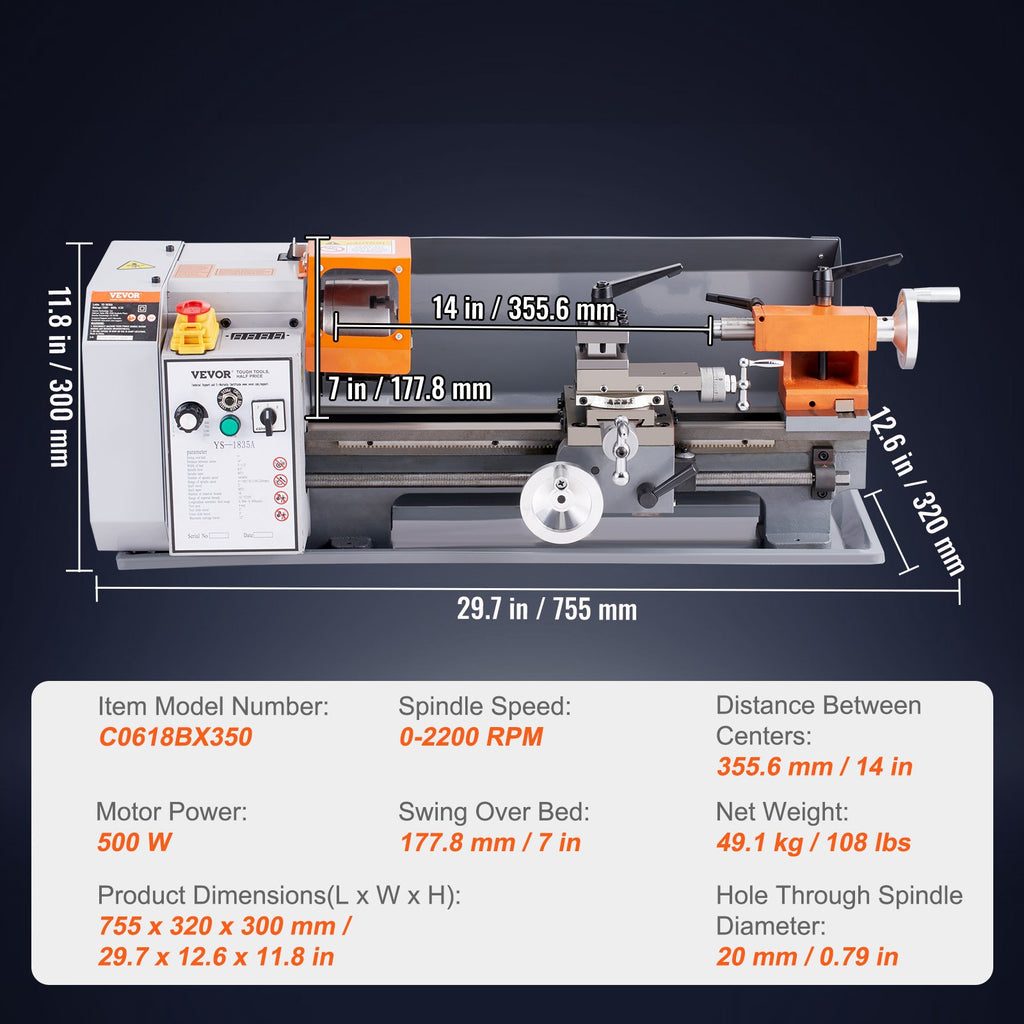 Metalo tekinimo staklės VEVOR C0618BX350, 500W