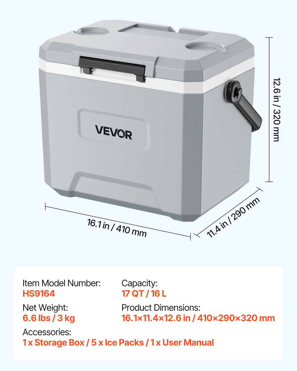 Nešiojama šaldymo dėžė VEVOR HS9164, 16 l