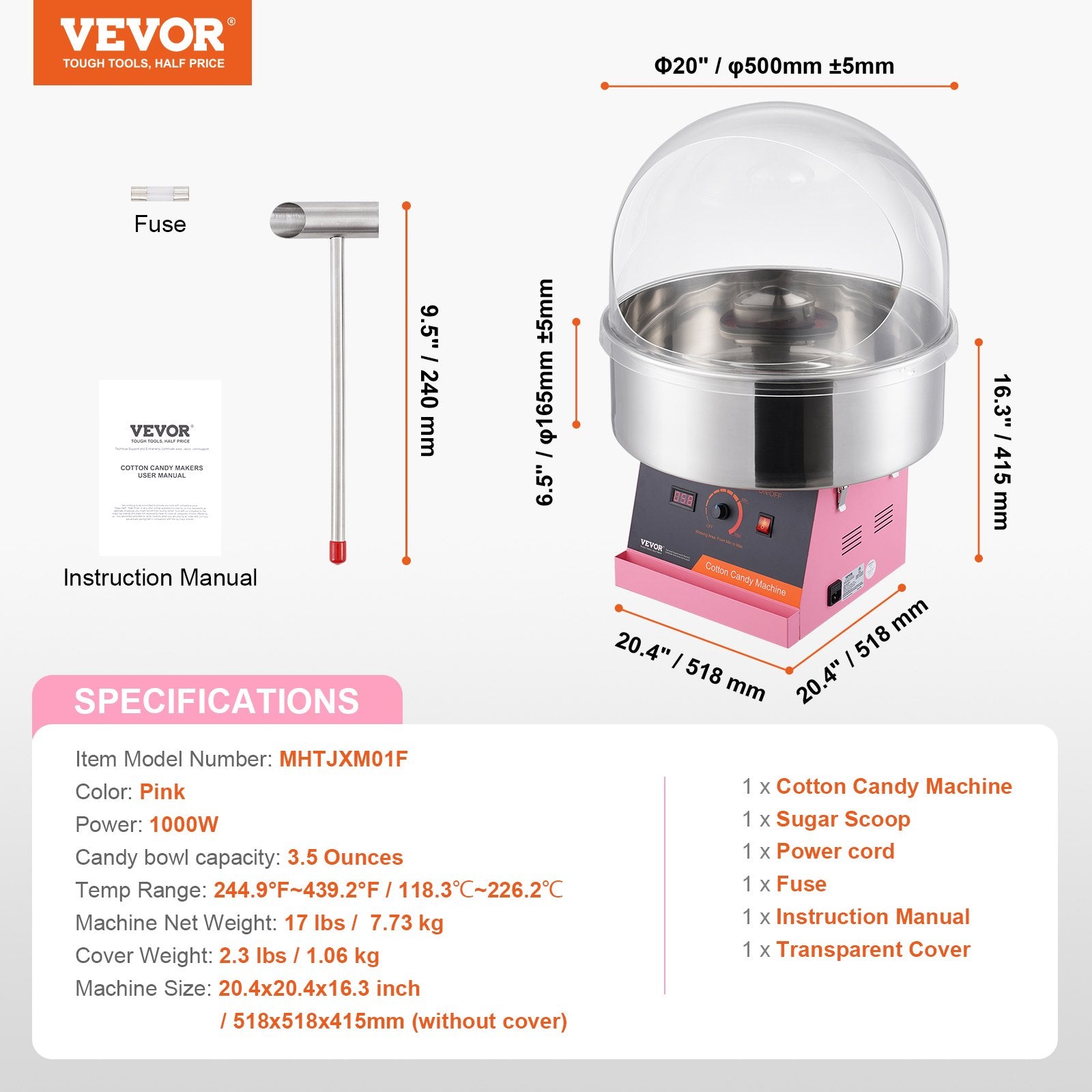 Cukraus vatos gaminimo aparatas VEVOR MHTJXM01F, 1000 W