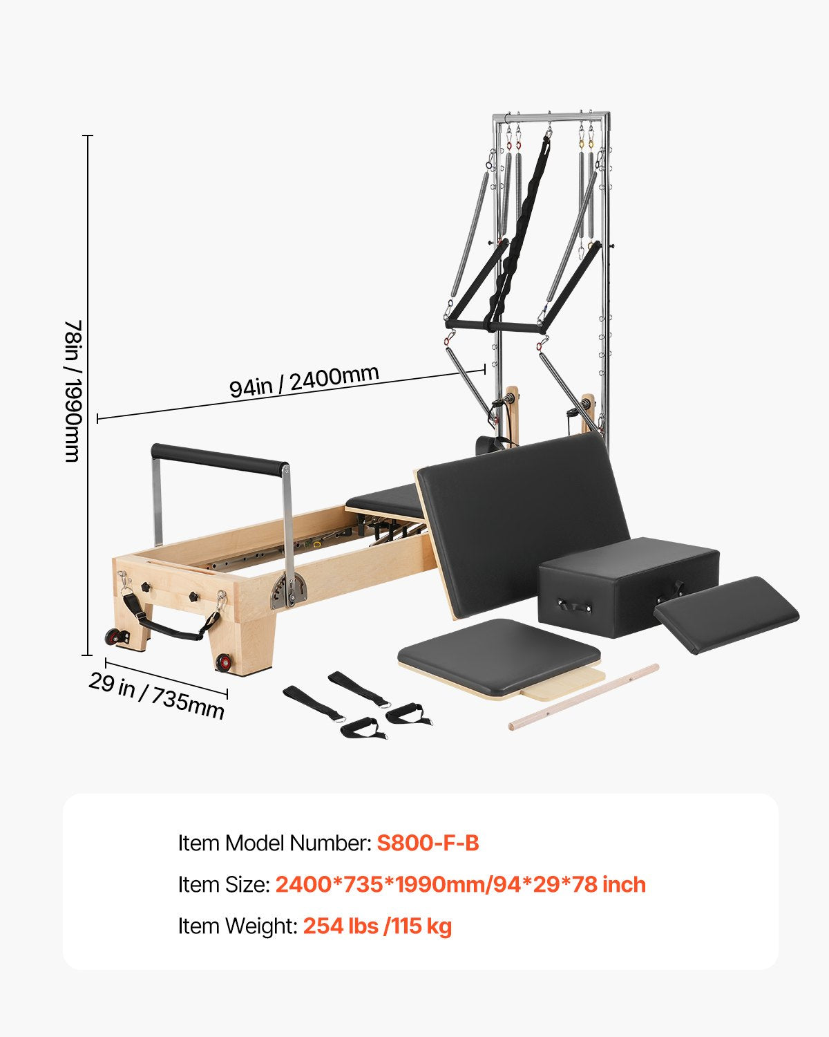 Pilateso treniruoklis VEVOR S800-F-B, klevo medienos rėmas
