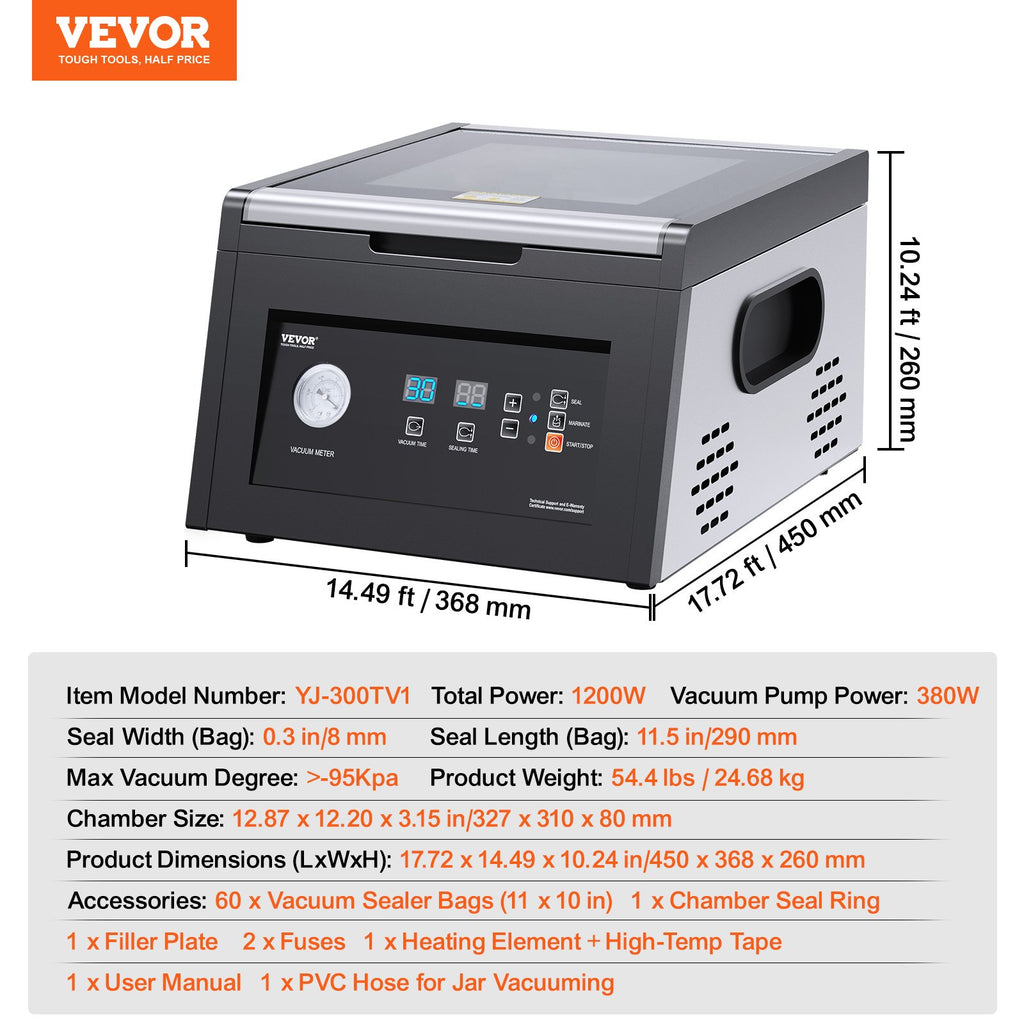 Kamerinis vakuumatorius VEVOR YJ-300TV2, 380 W