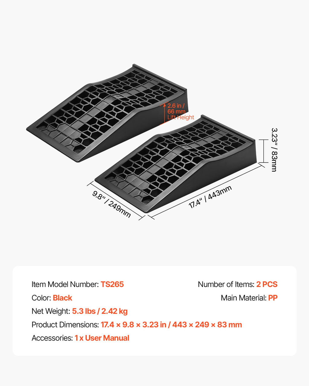 Automobilio užvažiavimo rampos VEVOR TS265, 9072 kg keliamoji galia