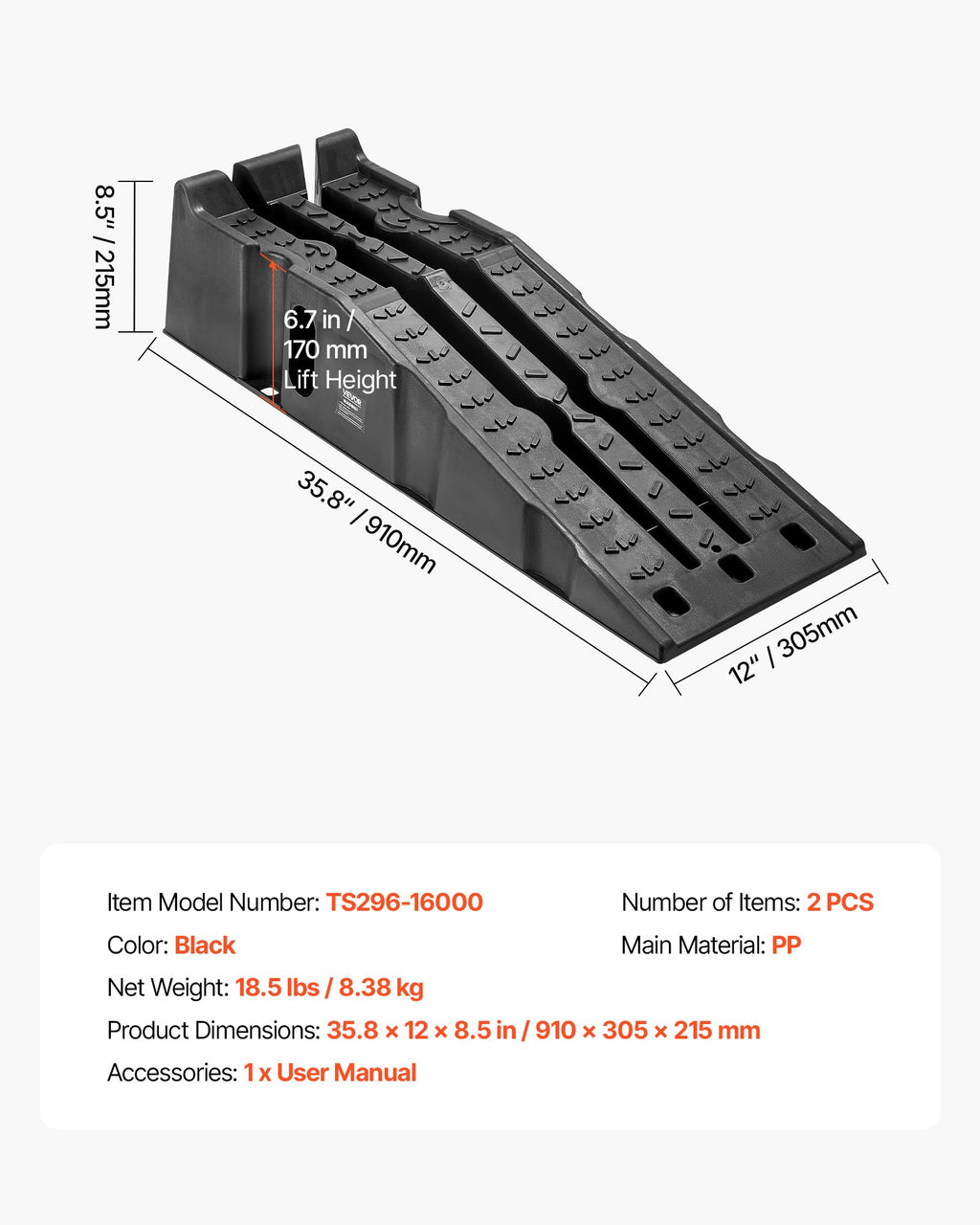 Automobilių užvažiavimo rampa VEVOR TS296-16000, 7257 kg apkrova