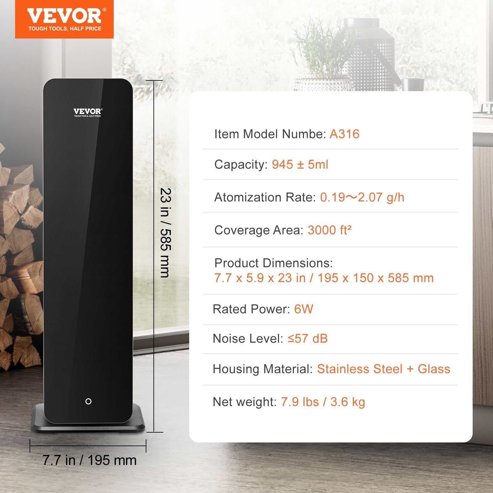 Kvapų difuzorius VEVOR A316, 950 ml