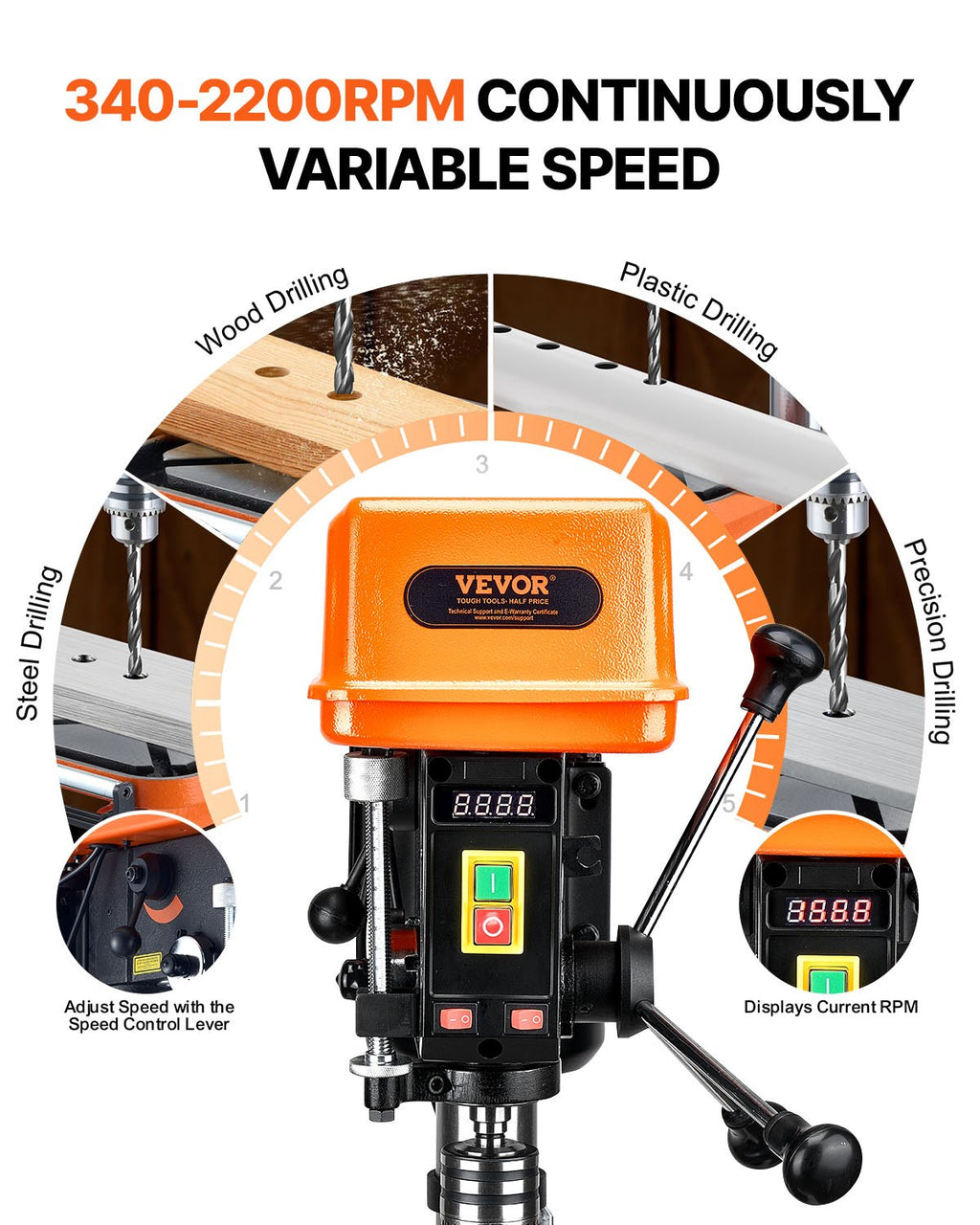 Stalinės gręžimo staklės VEVOR DP30016B-VS, 750 W