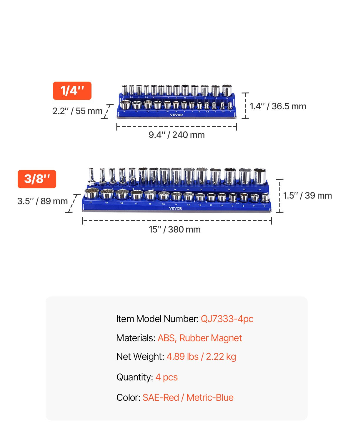 Magnetinis galvučių laikiklių rinkinys VEVOR QJ7333-4pc, 4 vnt.