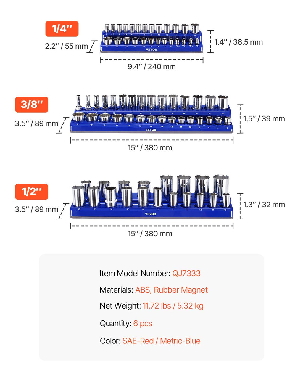 Magnetinių galvučių laikiklių rinkinys VEVOR QJ7333-6pc, 6 dalių