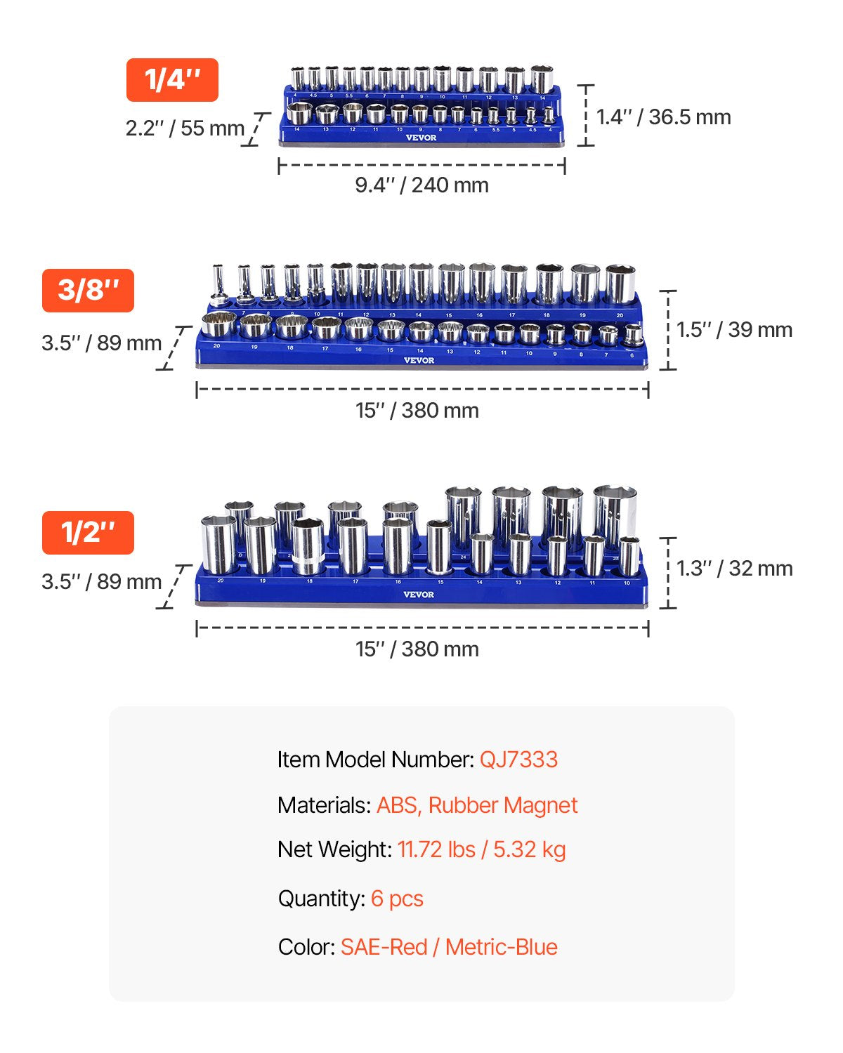 Magnetinių galvučių laikiklių rinkinys VEVOR QJ7333-6pc, 6 dalių