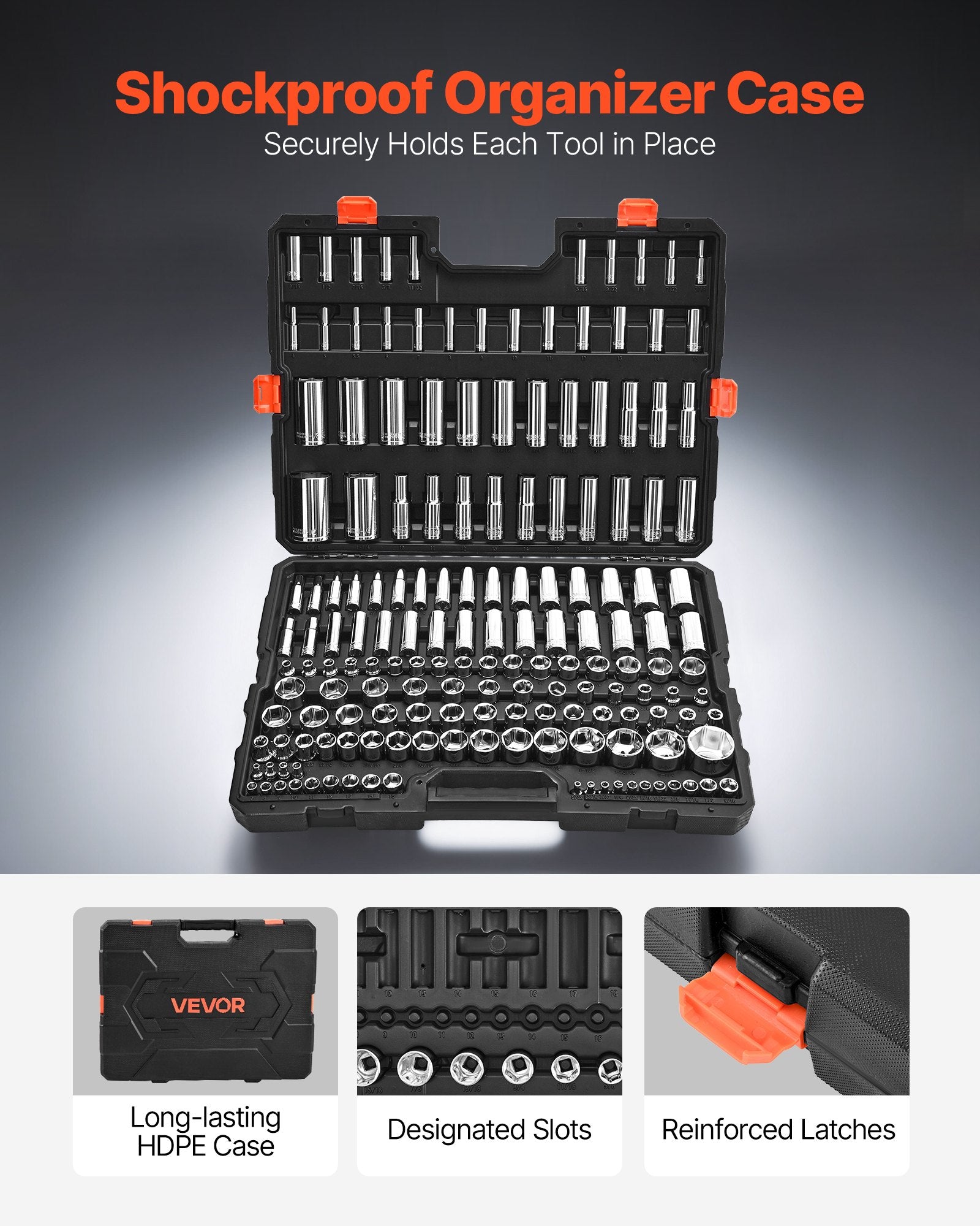 Galvučių raktų rinkinys VEVOR XL3272, 163 dalių