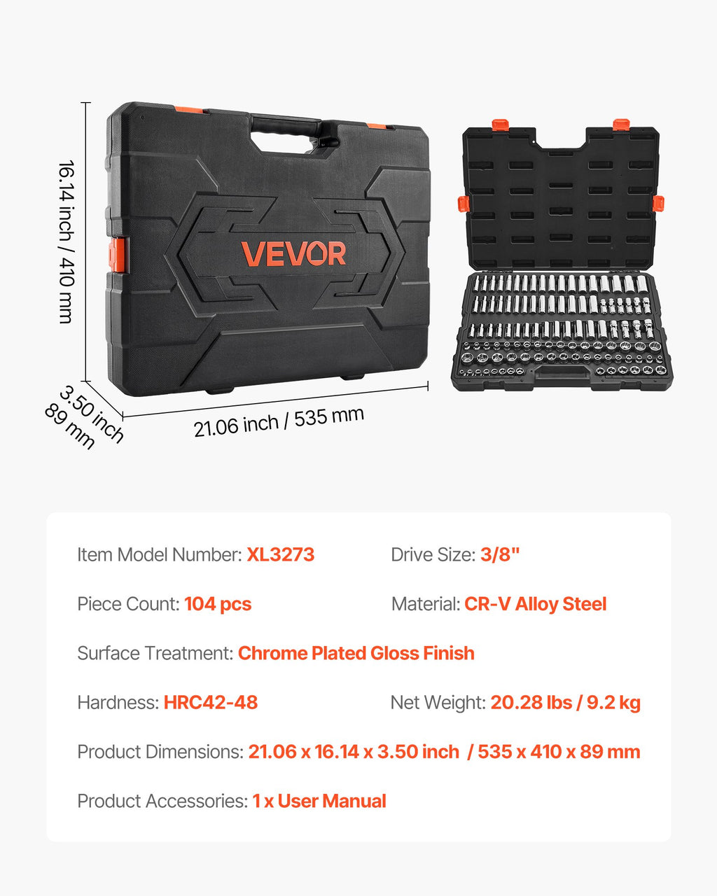 Galvučių rinkinys VEVOR XL3273, 104 dalių