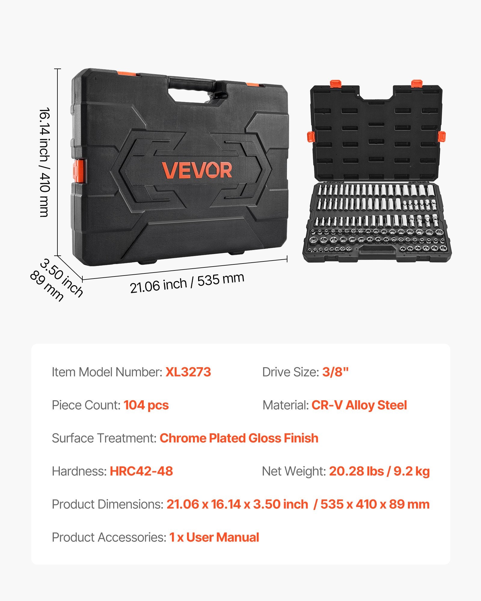 Galvučių rinkinys VEVOR XL3273, 104 dalių