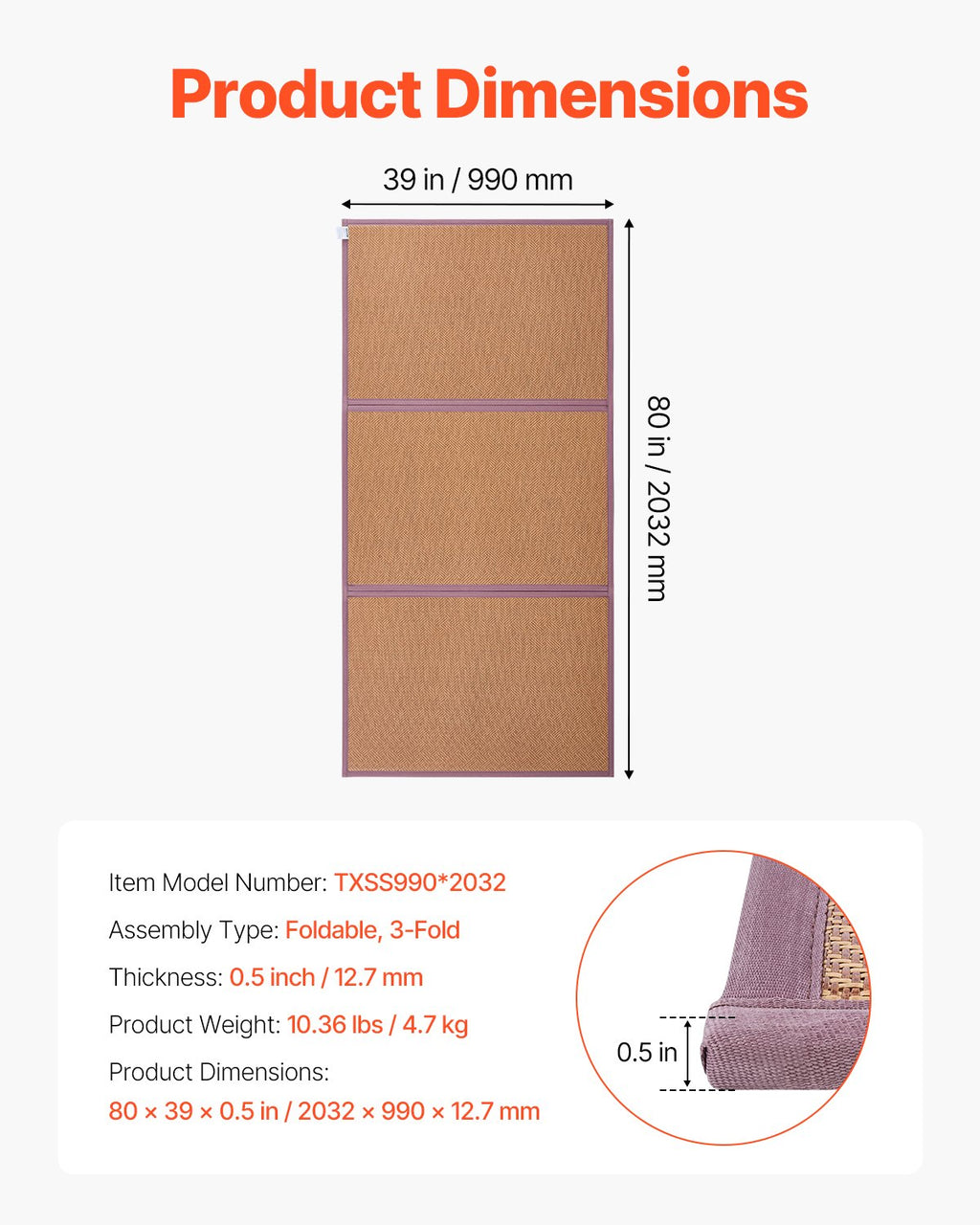 Japoniškas tatamis VEVOR TXSS990*2032, 203 x 99 cm