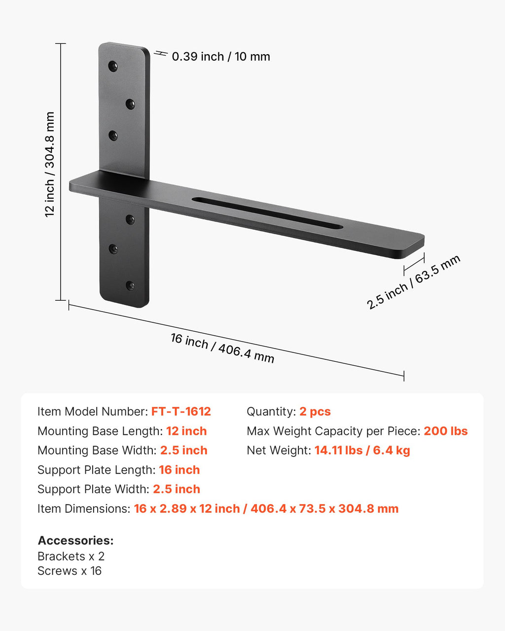 T formos lentynų laikikliai VEVOR FT-T-1612, 90 kg keliamoji galia