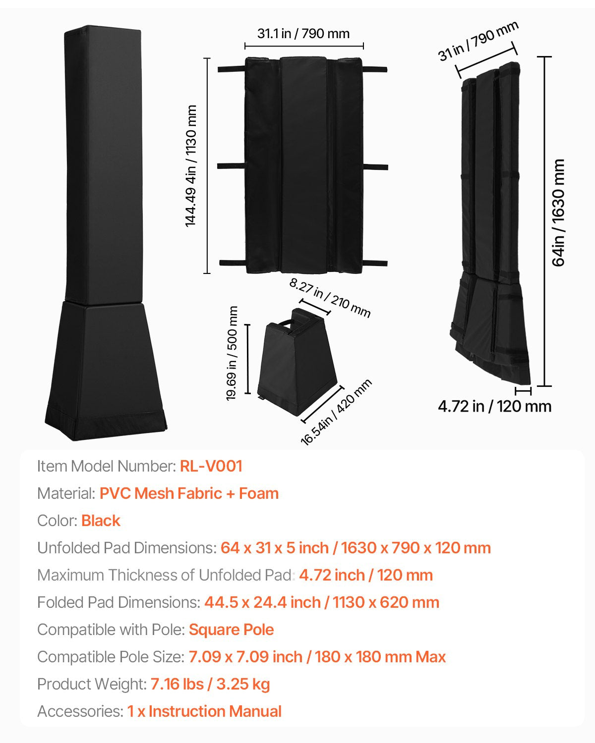 Krepšinio stovo apsauga VEVOR RL-V001, 163 cm aukščio