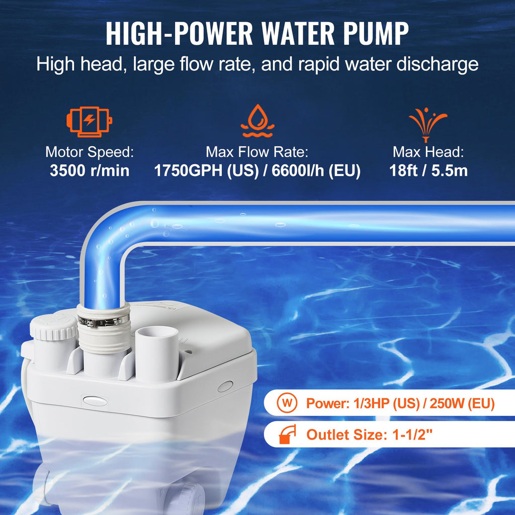 Praustuvo nuotekų siurblys VEVOR FLO500-RD, 200 W