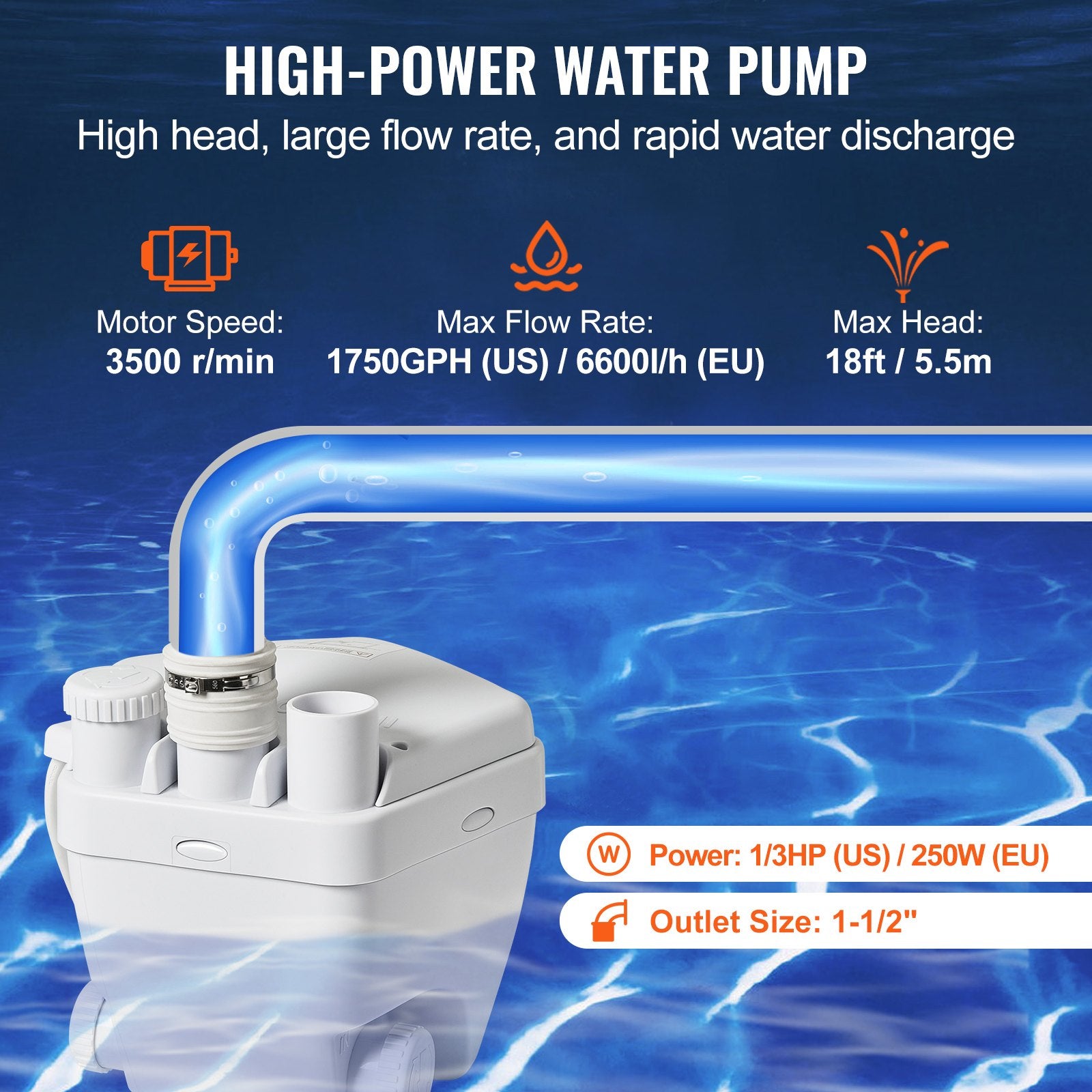 Praustuvo nuotekų siurblys VEVOR FLO500-RD, 200 W