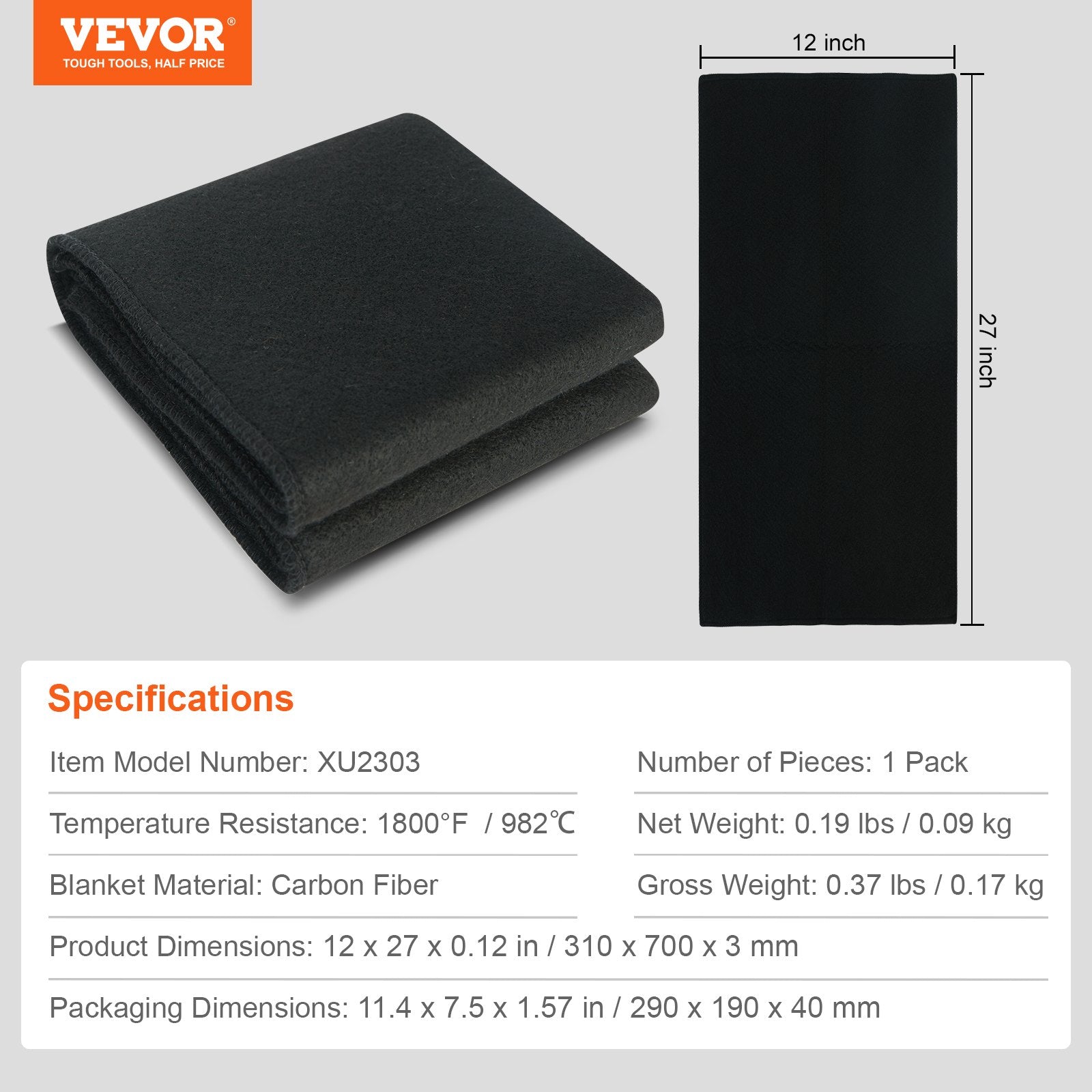 Anglies pluošto suvirinimo antklodė VEVOR XU-2303, 982°C