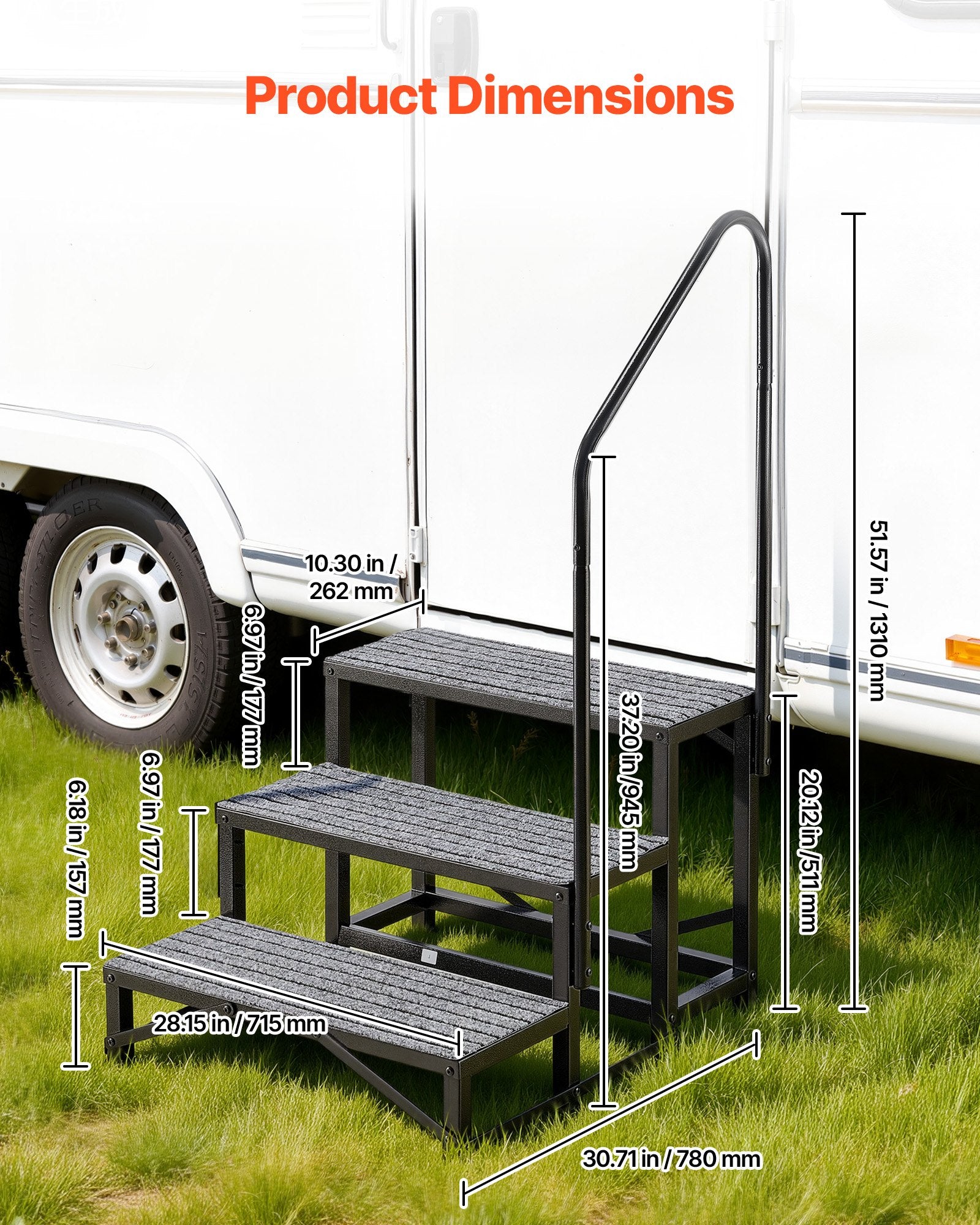 RV laipteliai su turėklu VEVOR HXTJSFT-3, 300 kg keliamoji galia
