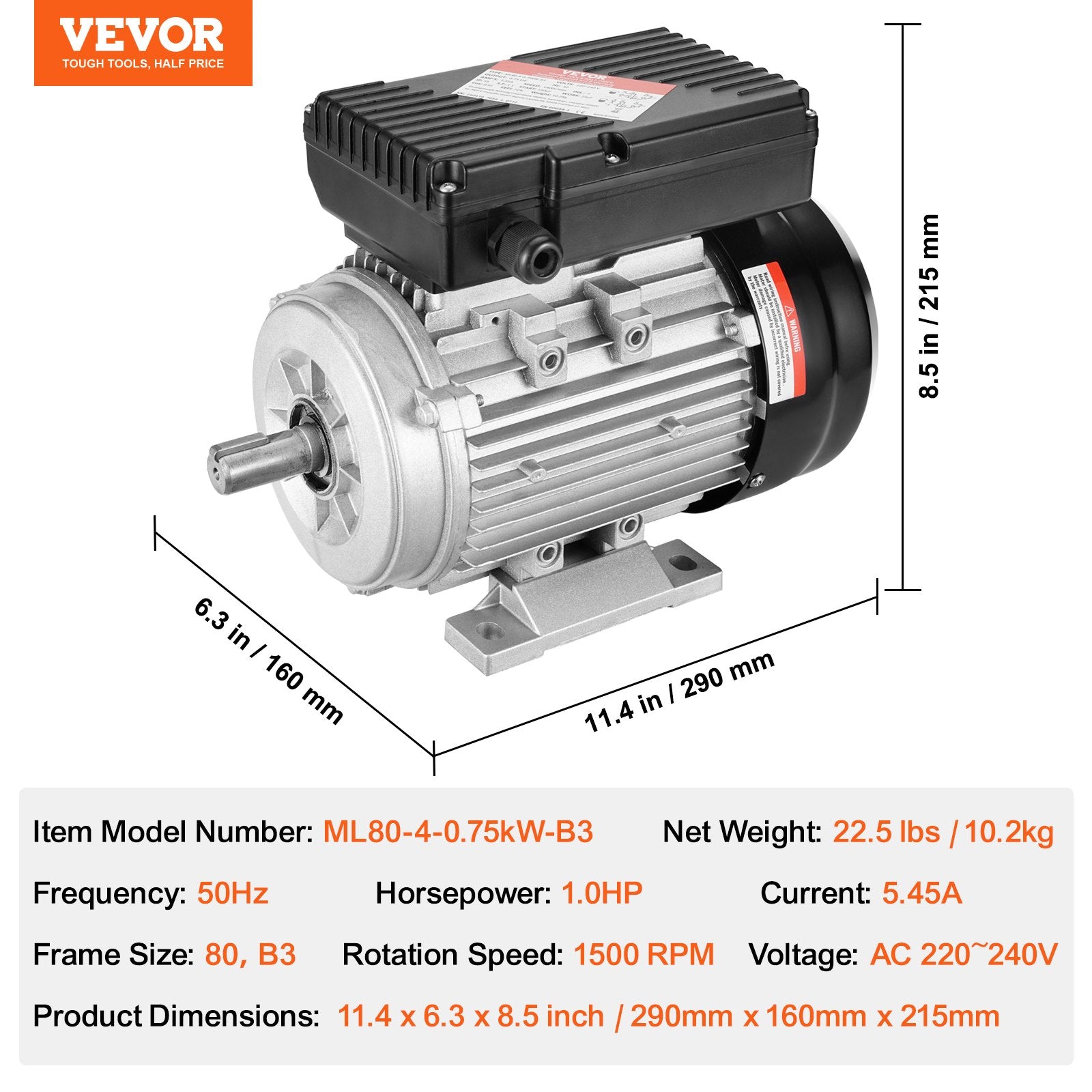 Elektrinis variklis VEVOR ML80-4-0.75kW-B3, 0,75 kW