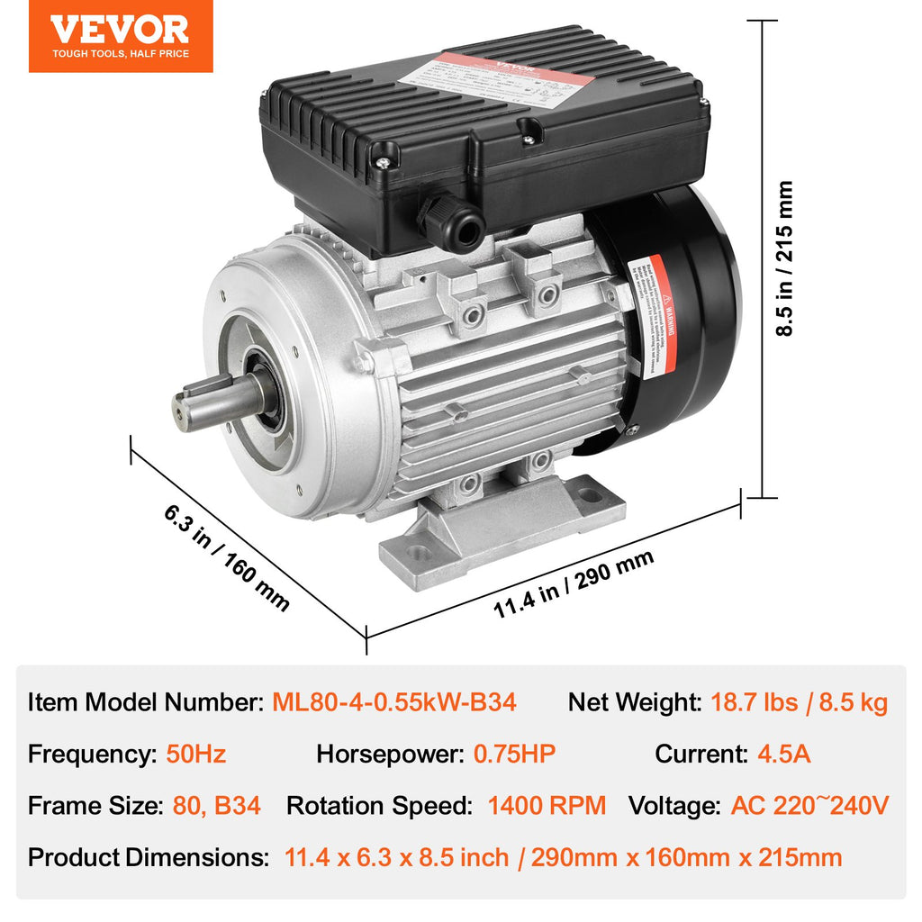Elektros variklis VEVOR ML80-4-0.55kW-B34, 0,55 kW