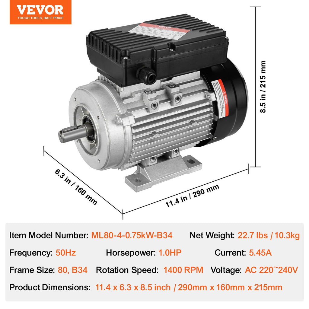 Elektrinis variklis VEVOR ML80-4-0.75kW-B34, 0,75 kW