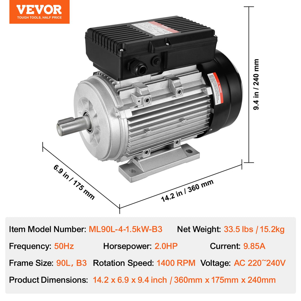 Elektrinis variklis VEVOR ML90L-4-1.5kW-B3, 1,5 kW