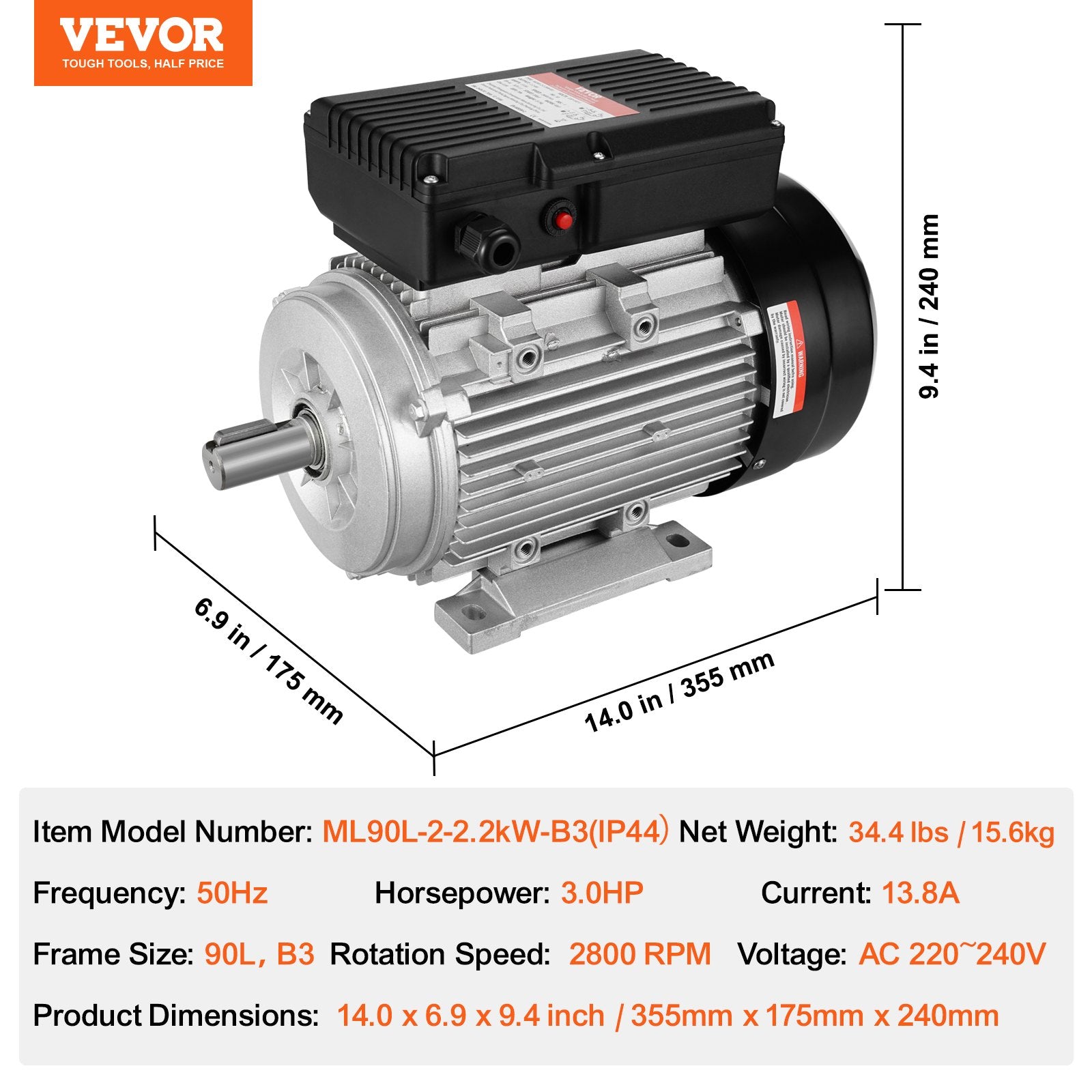 Elektros variklis VEVOR ML90L-2-2.2kW-B3, 2.2 kW