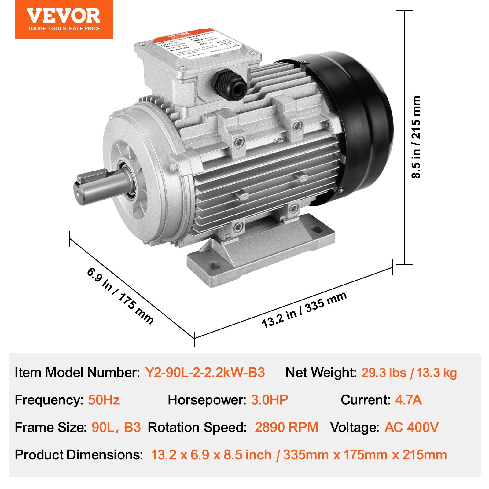 Elektros variklis VEVOR Y2-90L-2-2.2kW-B3, 2.2 kW