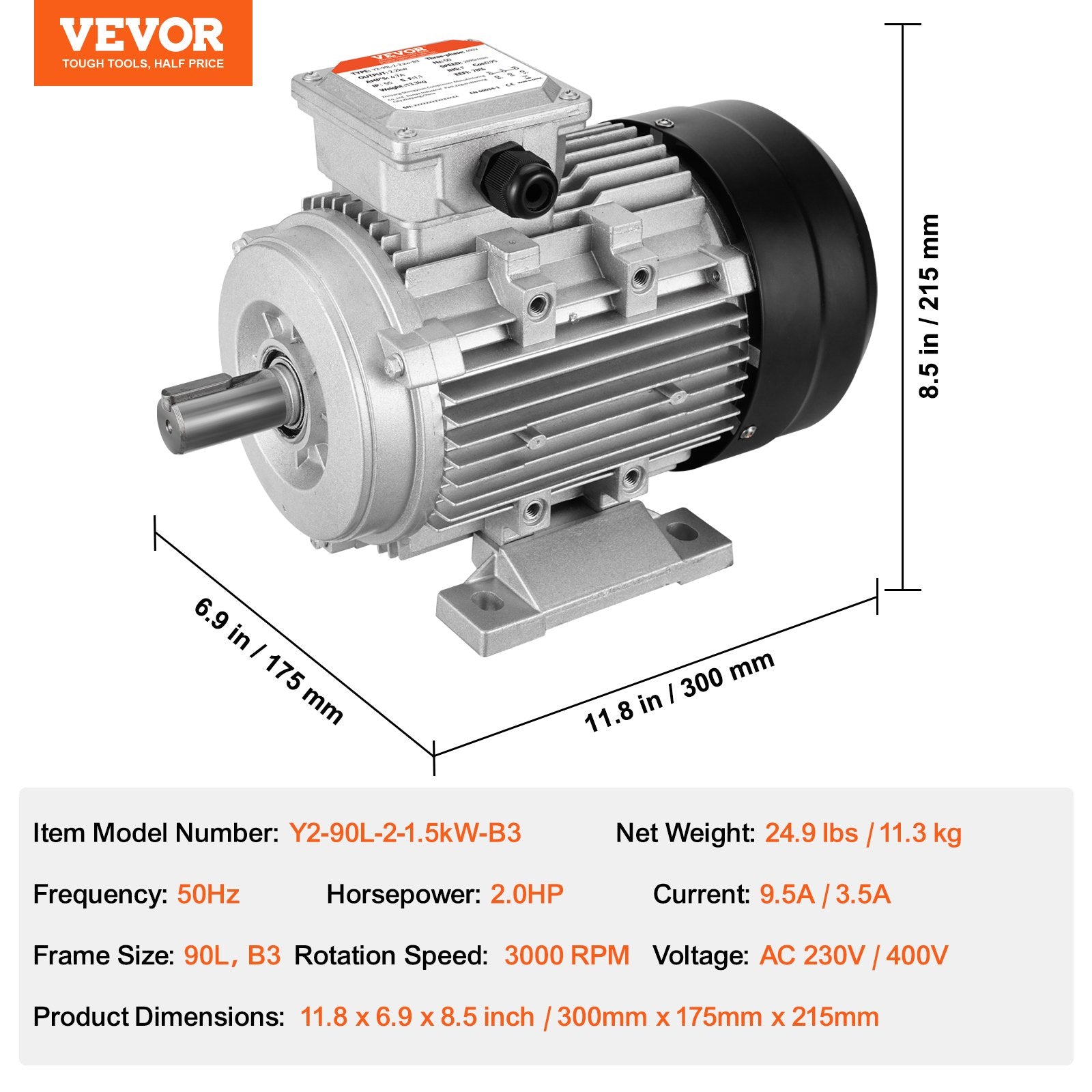 Elektrinis variklis VEVOR Y2-90L-2-1.5kW-B3, 1,5 kW