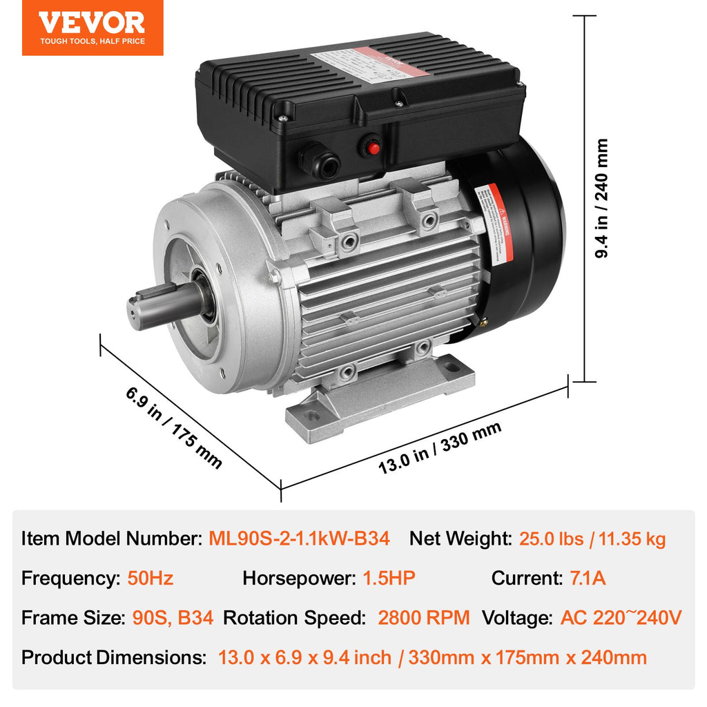 Elektrinis variklis VEVOR ML90S-2-1.1kW-B34, 1.1 kW
