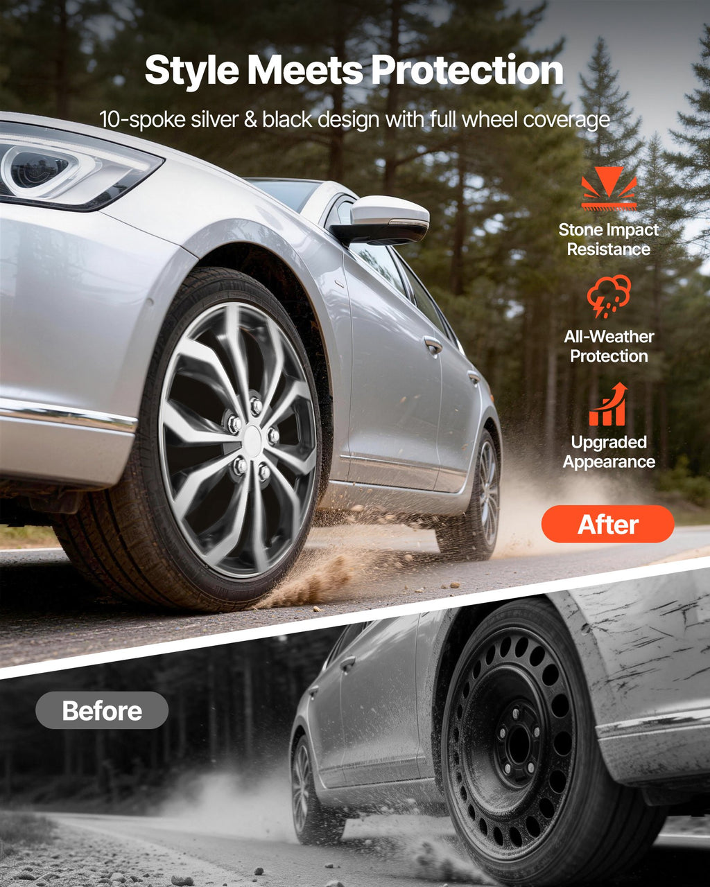 Automobilio ratų gaubtai VEVOR T-R15-10, 15 colių, 4 vnt.