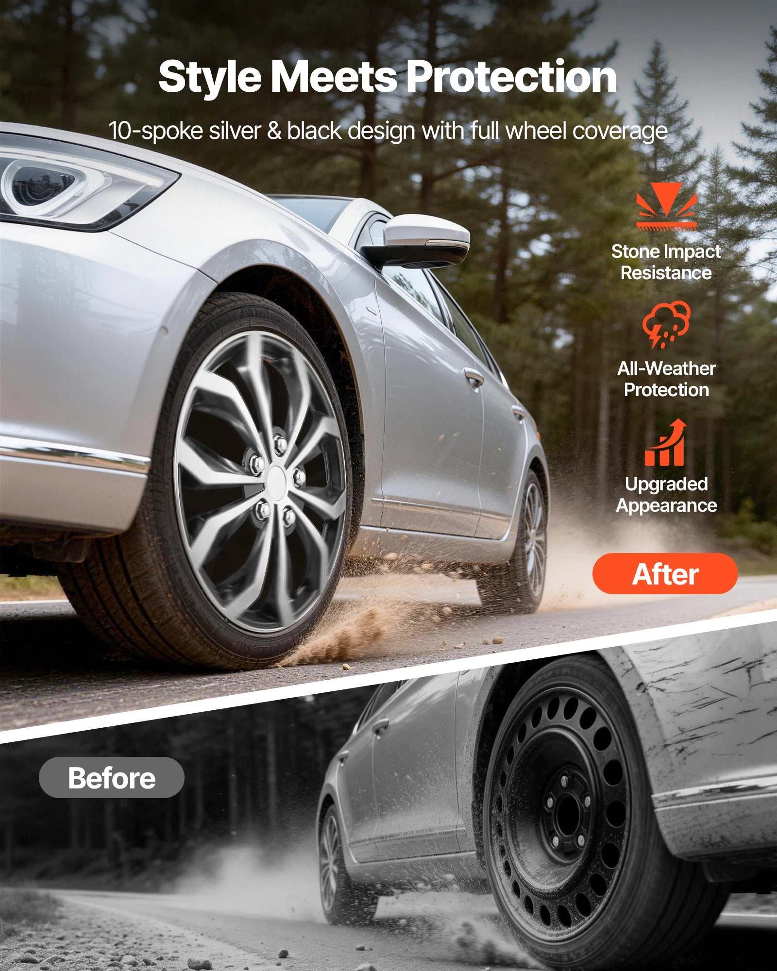 Automobilio ratų gaubtai VEVOR T-R15-10, 15 colių, 4 vnt.