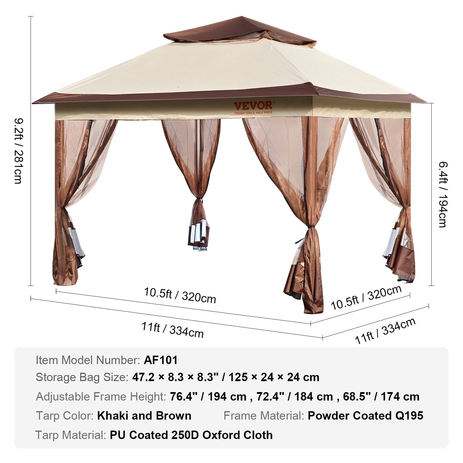 Sodo pavėsinė VEVOR AF101, 3,3 x 3,3 m