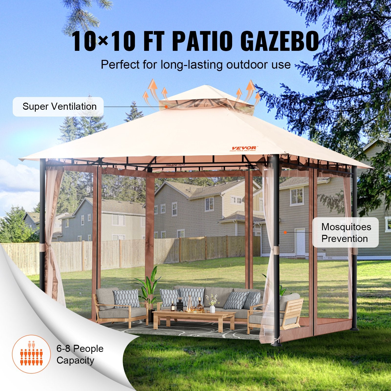 Lauko pavėsinė VEVOR KD-TY013, 3 x 3 m