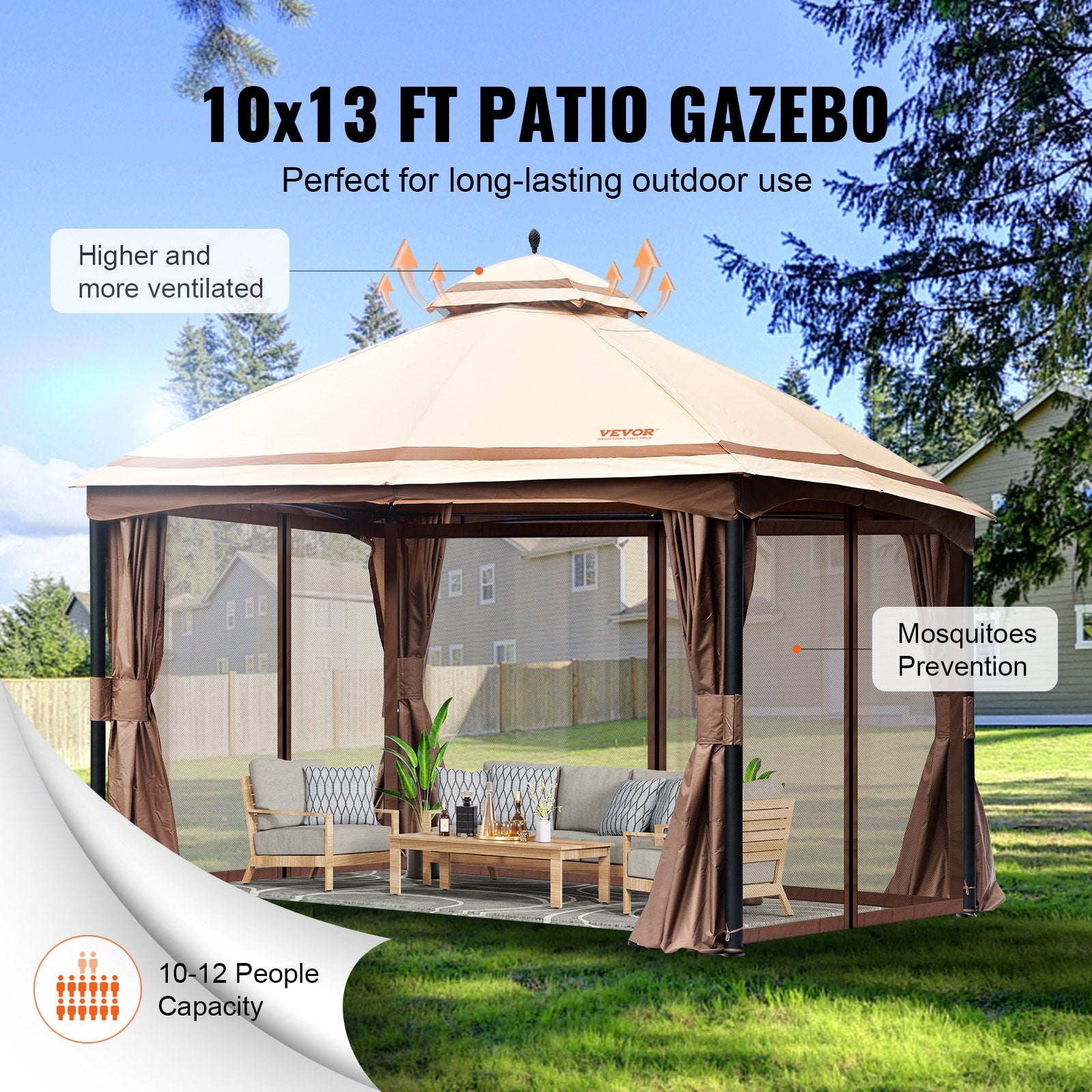 Sodo pavėsinė VEVOR KD-TY007-1, 3 x 4 m