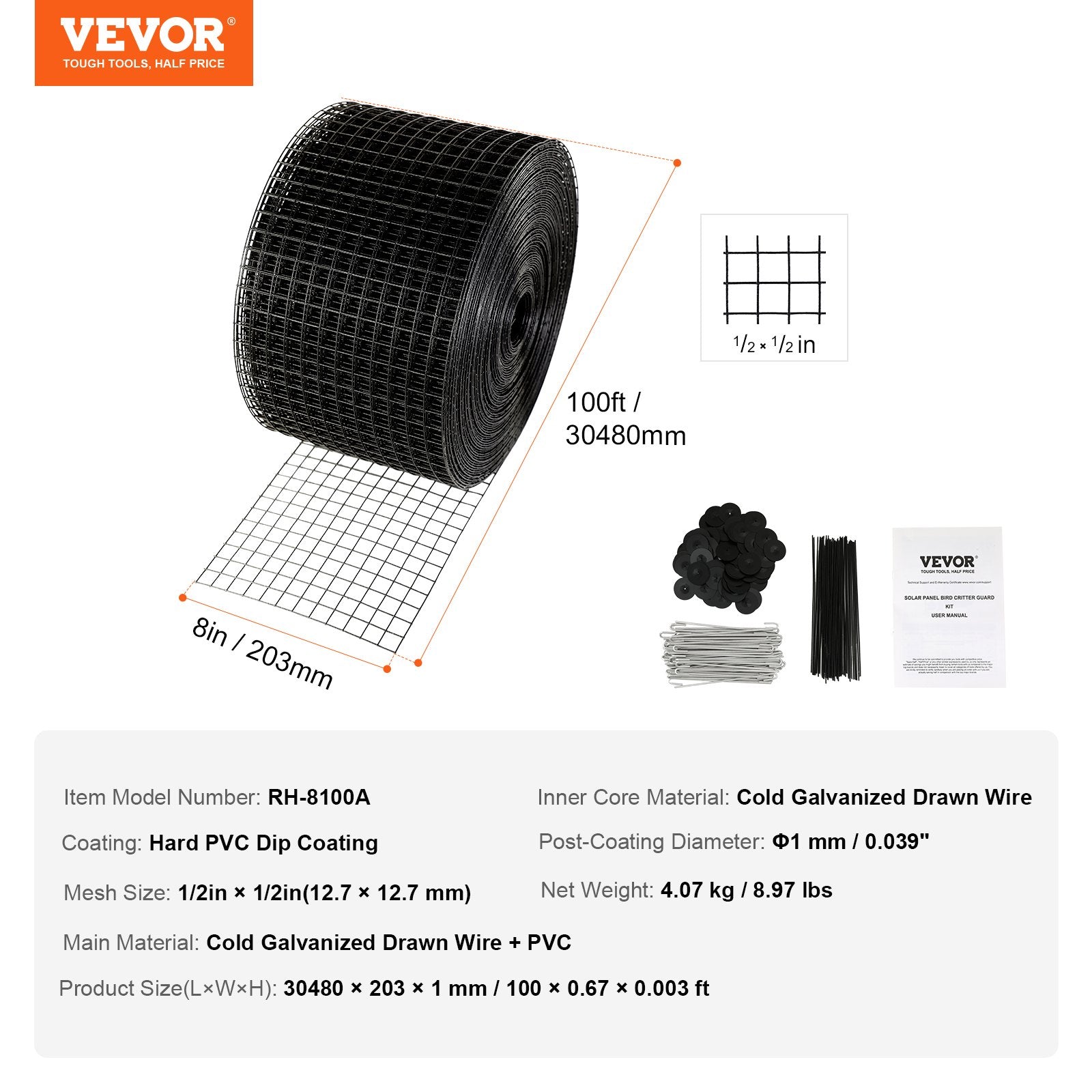 Saulės kolektorių apsauga nuo paukščių VEVOR RH-8100A, 20 cm x 30,5 m