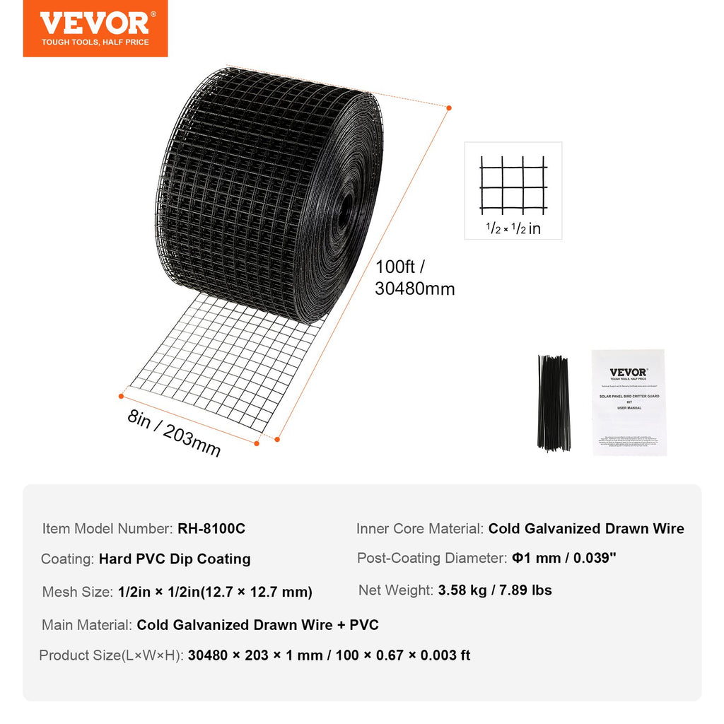 Apsauginis tinklelis nuo paukščių saulės moduliams VEVOR RH-8100C, 20 cm x 30,48 m